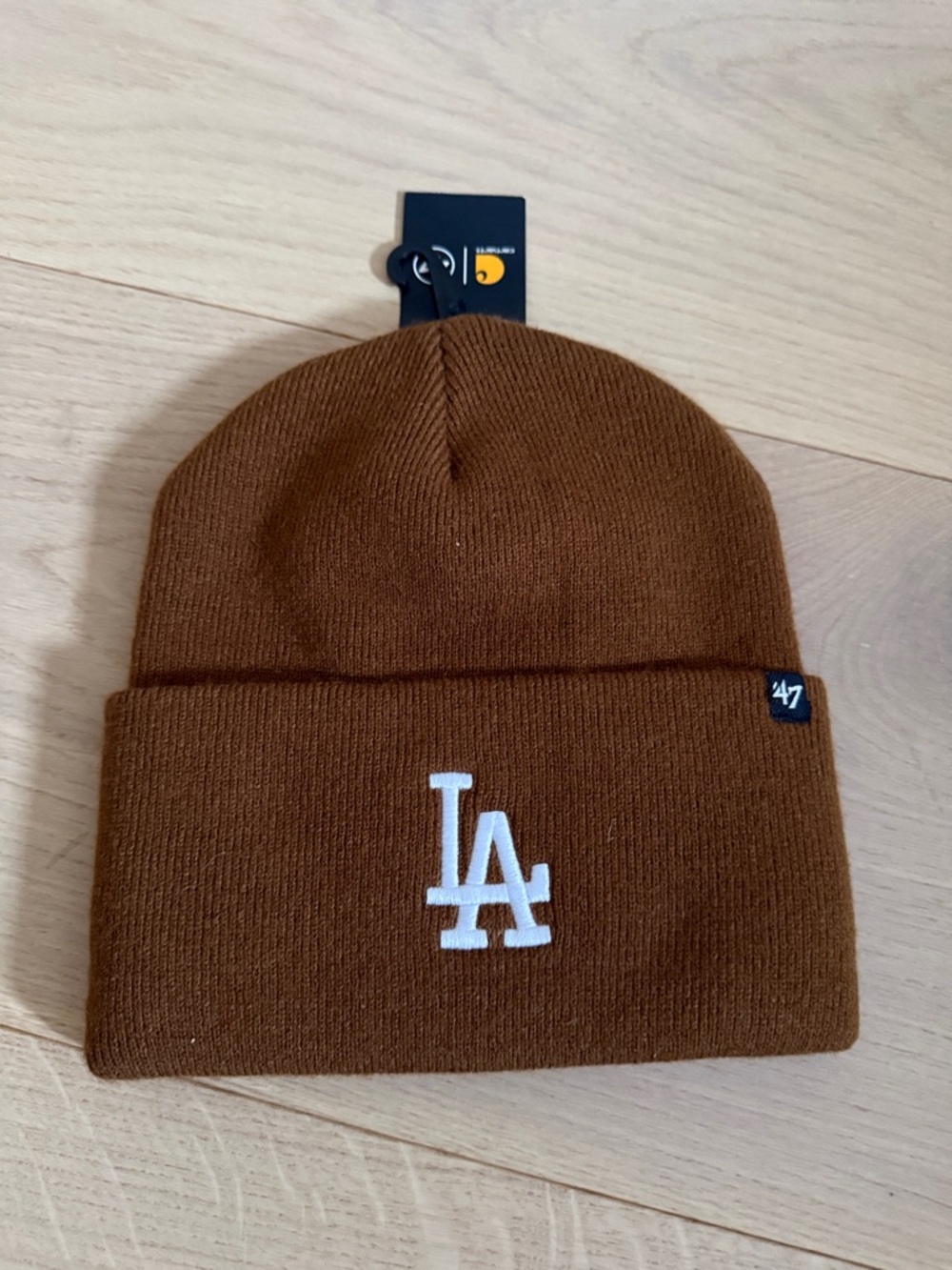 47 LA Embroidered Cuffed Beanie - Brown with White Logo